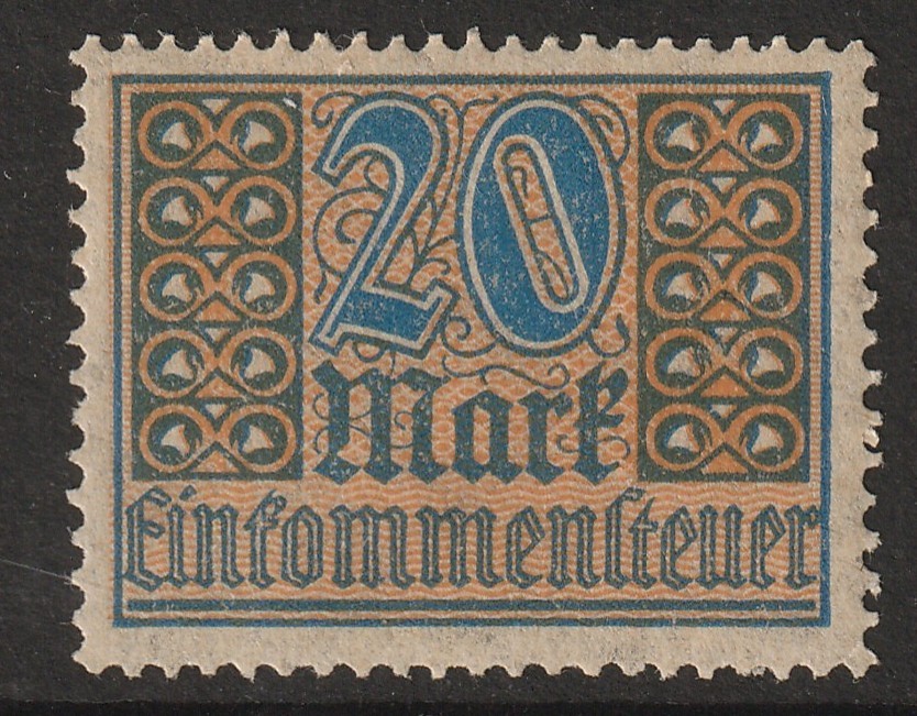 Germany 1920s 20m Tax Revenue MNH / Wmk Quadfoil – S45028