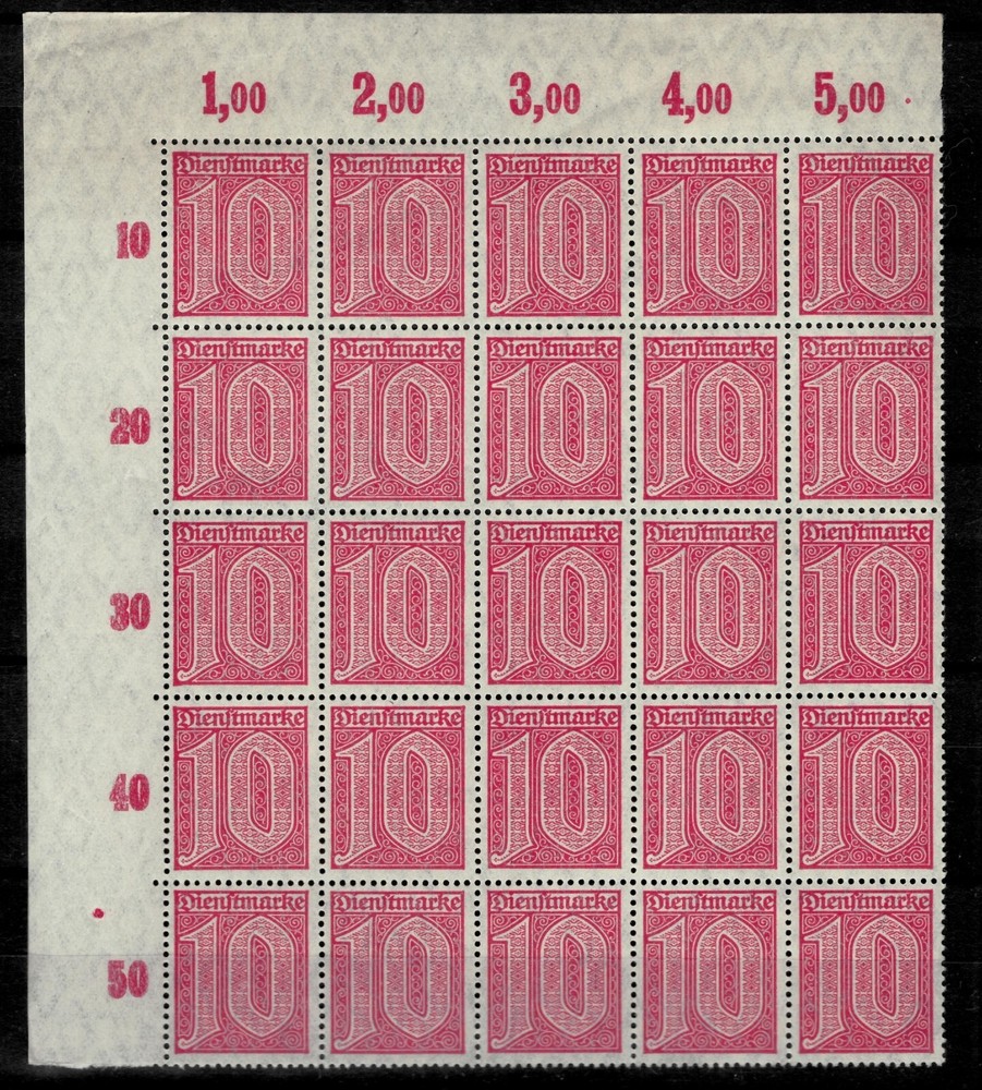 Germany Weimar Republic 1920 ☀ Dienstmarke 10pf. Mi.24 (10×10)☀ MNH