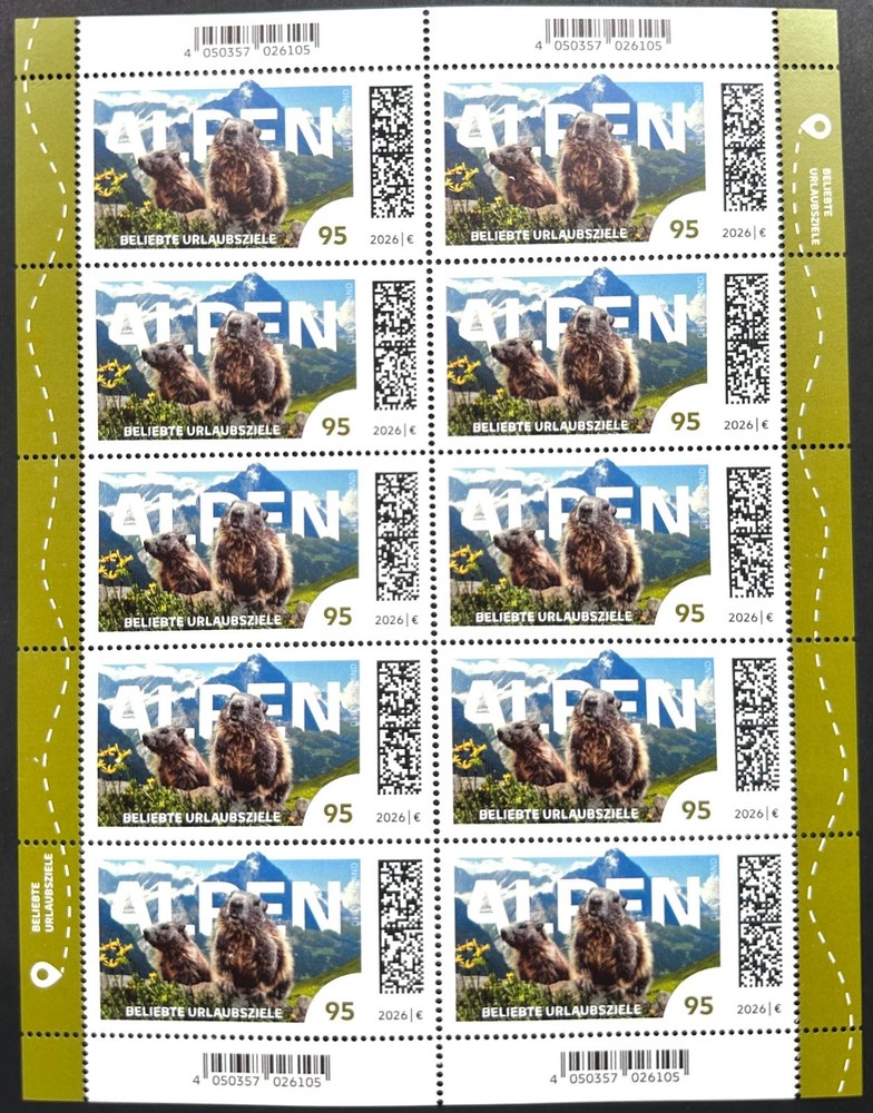 GERMANY 2026 HOLIDAY DESTINATIONS ALPS €0.95 Mi. 3971 SHEET/NEW SHEET THE ALPS!!