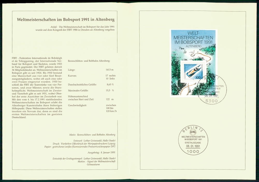 GERMANY FOLDER 1991/08 SPORT SPORTS BOB-WM ALTENBERG