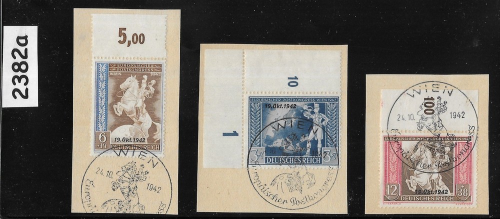 Stamp set B212-B214 Overprints Vienna Cancel WWII 1942 Postal Congress #2382a