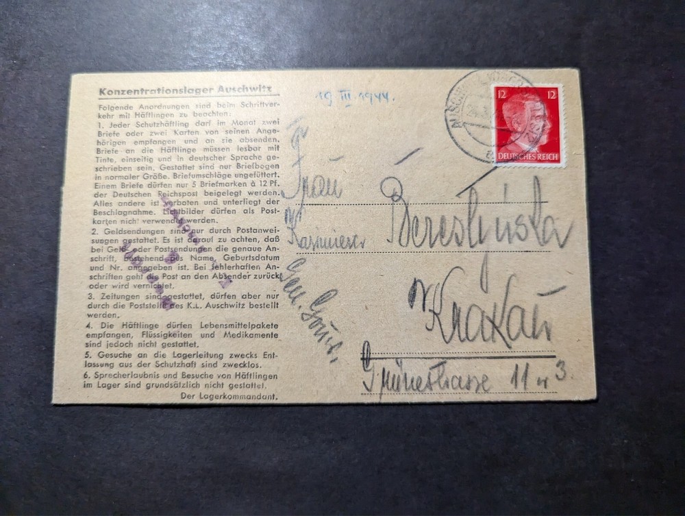 1944 Germany Auschwitz Concentration Camp Cover to Krakau Poland