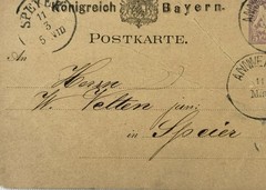 1880 Bavaria Postal Card Annweiler Speyer Scott UX3 Rose Order Pfalz