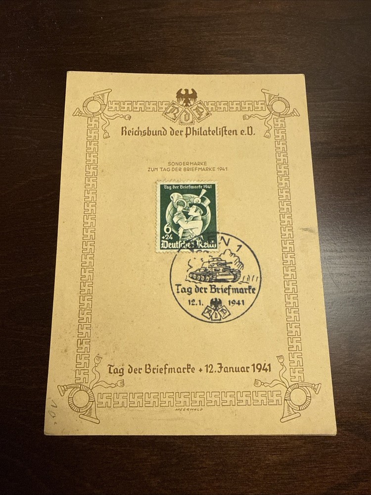 WW2 WWII German Portrait Third Reich Stamp post card Nuremberg 1941 Tank