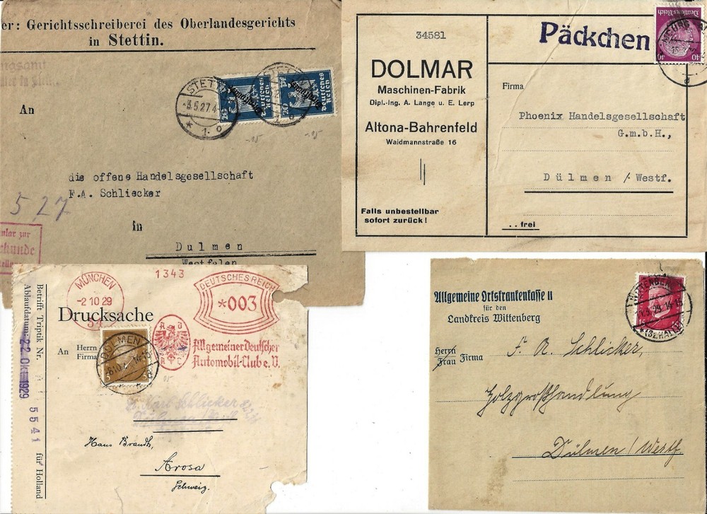Germany. Lot of four postal items. München 1929 and other. Rare. GE2.(BDR/ENV)