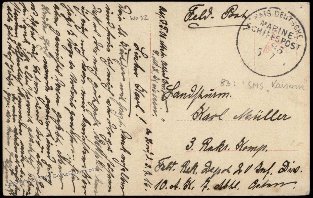 Germany WWI Navy SMS Kaiserin MSP83 Feldpost Sinking Black Prince Cover 75488
