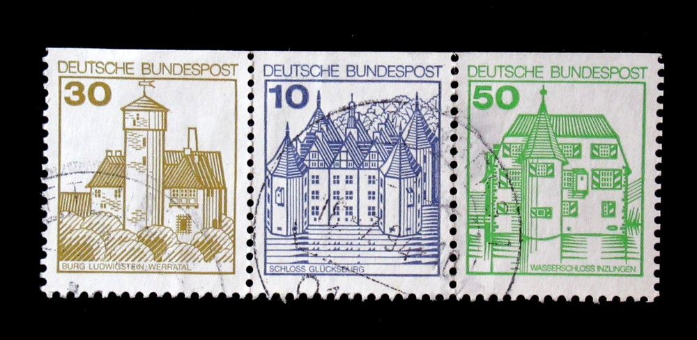 Germany Stamps Sc 1231-36 Deutsches Bundespost Glucksburg Ludwistein Strip of 3