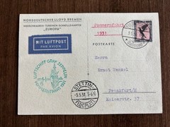 1931 Germany Zeppelin Pommernfahrt Bordpost Michel 113 NDL Europa Ocean Liner