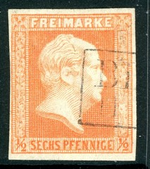 Germany 1859 Prussia 6pf Orange Scott # 10 VFU M455 ⭐⭐⭐⭐⭐⭐
