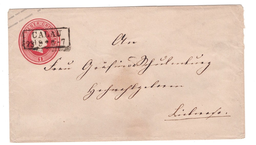 CALAU PRUSSIA GERMANY 1850’S POSTAL STATIONERY COVER USED