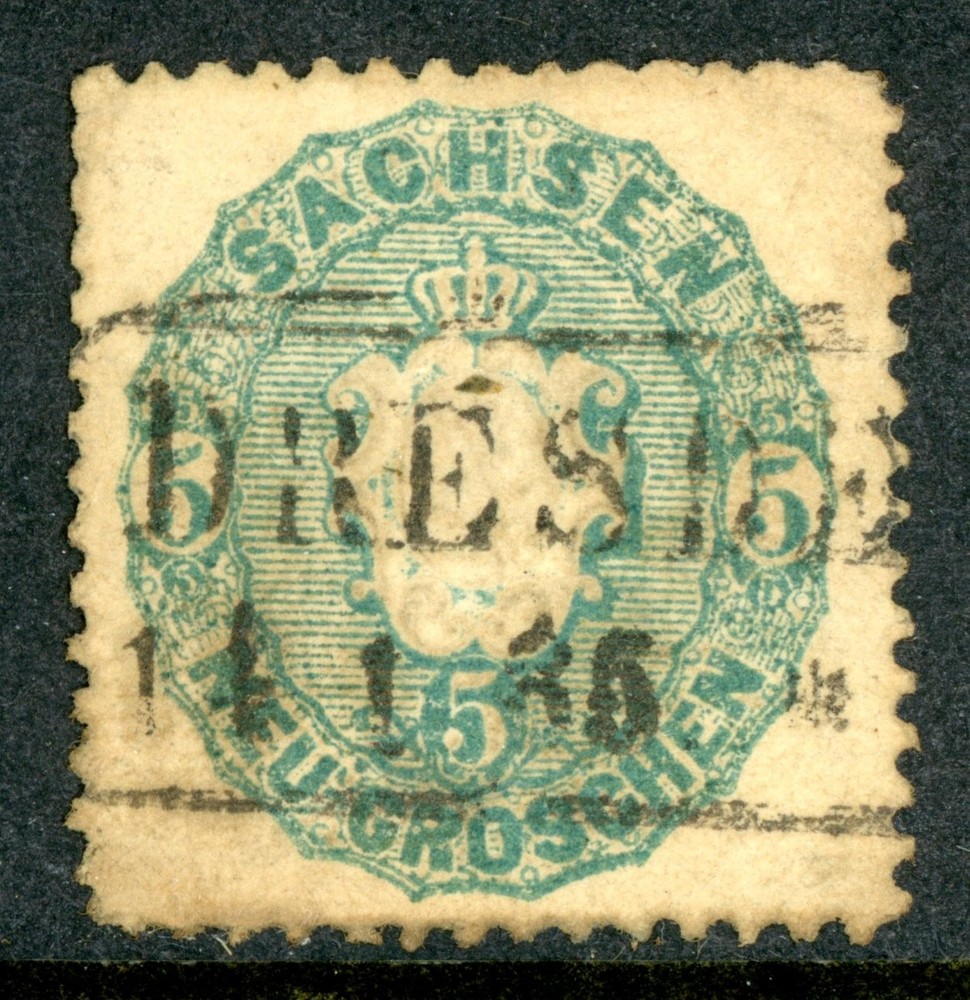 Germany States 1863 Saxony 5 ngr Gray Blue Scott #20b VFU K995
