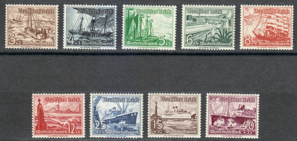 Germany 1937 MNH Mi 651-659 Sc B107-B115 Ships. Marine ** Perfect set **