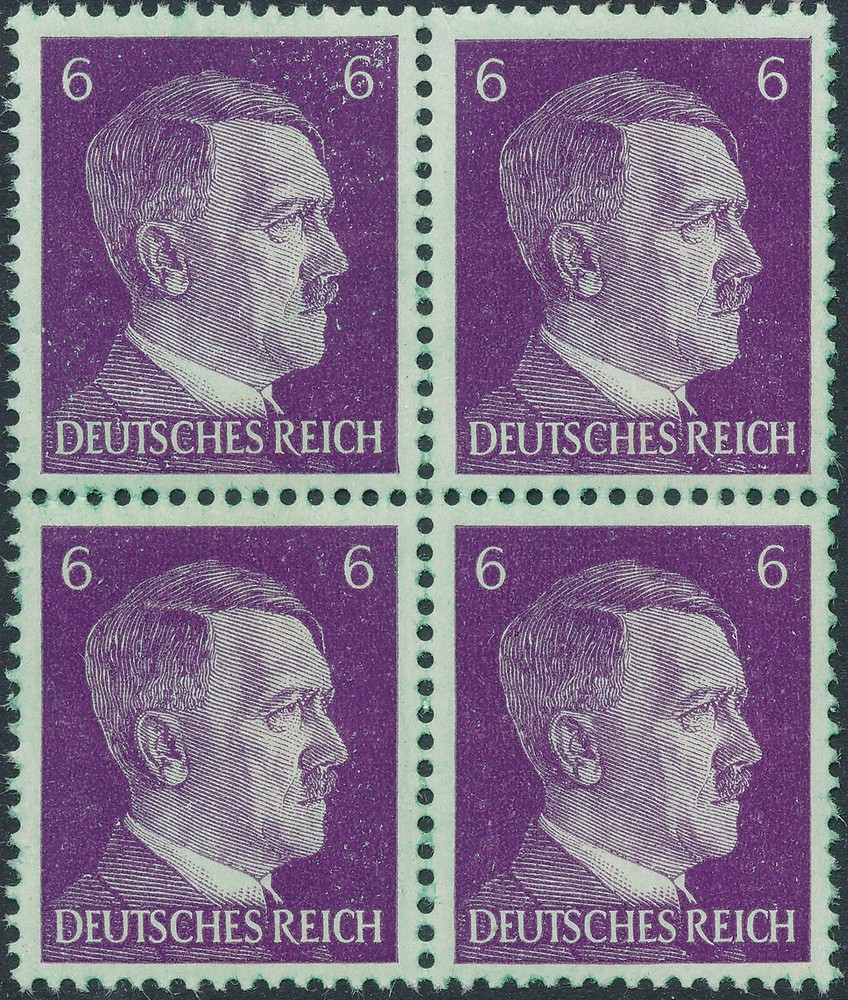 Stamp Germany Mi 785GR Block 1941 WWII Hitler Green Paper Unlisted Error MNH
