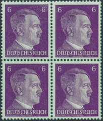 Stamp Germany Mi 785GR Block 1941 WWII Hitler Green Paper Unlisted Error MNH