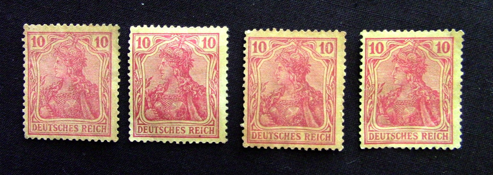4 Deutsches Reich 10 Pfenning Stamps ( See Description )