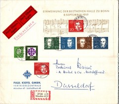 GERMANY 1959 POSTAL EXPRESS ADDR COVER BEETHOVEN SOUVENIR SHEET POSTMARK MUNCHEN