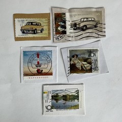 5 Germany stamps~2015-2018~Automobile~Mercedes Benz 220S~Wartburg 1.3~lighthouse