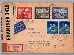 GERMANY 1941 REG DUAL CENSORED COVER MULT FRANKING ADDR USA POSTMARK KARLSRUHE