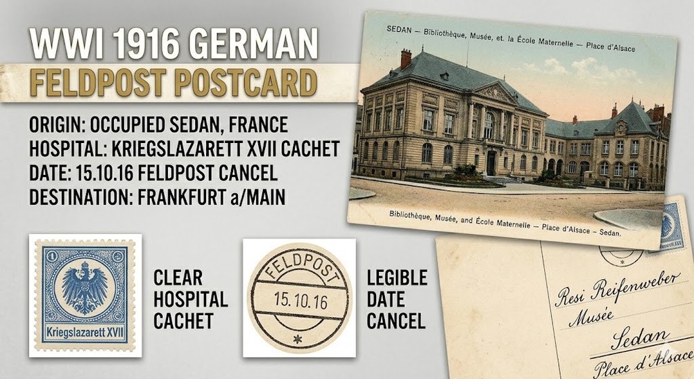 WWI 1916 German Feldpost Postcard SEDAN France – Kriegslazarett XVII Hospital Ca