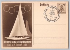 Germany 1936 Olympics Sailing Kiel Postal Stationery Berlin Postmark 6+4pf