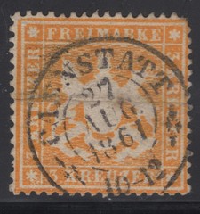 Germany Wurttemburg 1860 3k Orange SG32 – Used