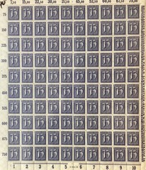German Third Reich 75 Reichspfennig Blue Numeral Stamp Sheet of 100