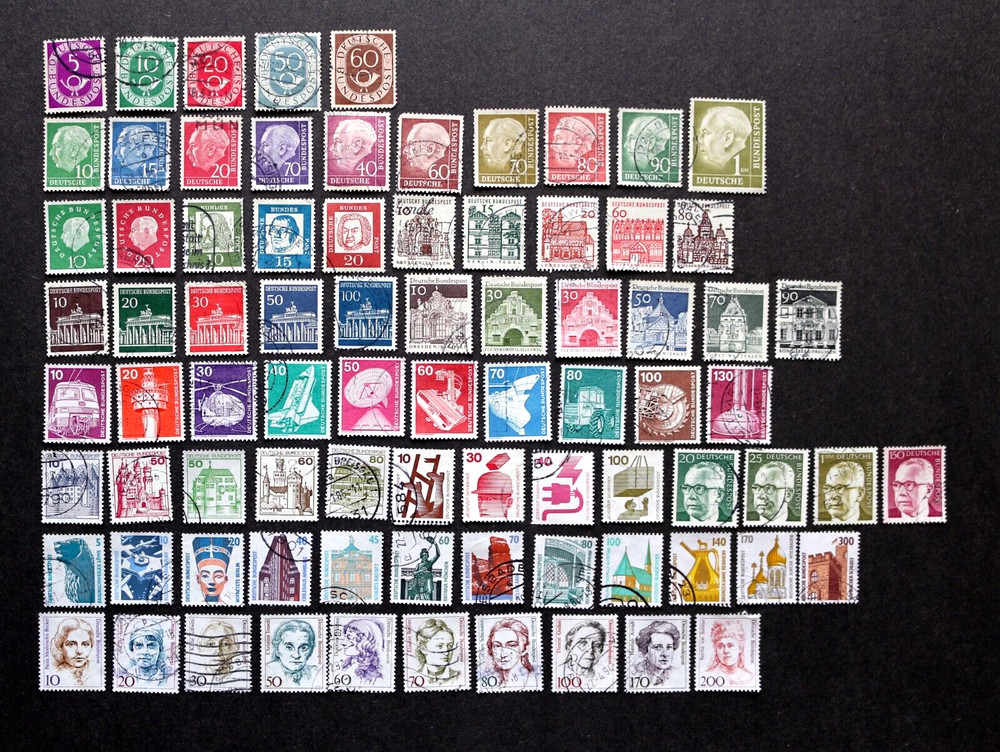 West Germany – 81 Used Definitive Stamps, 1951 – 1980s