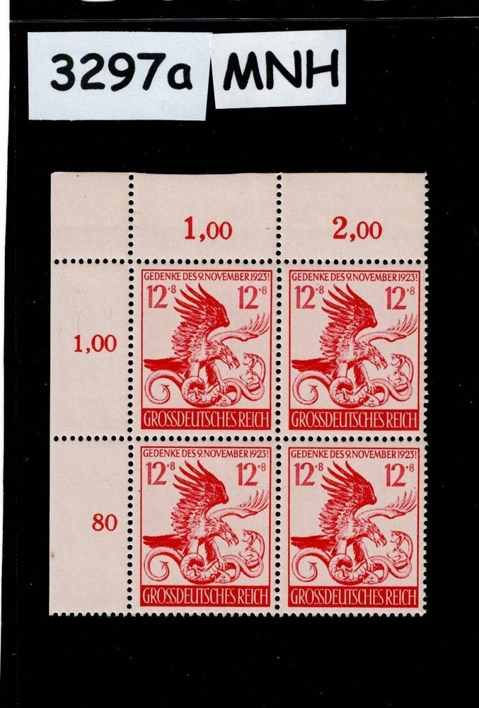 MNH stamp block B289 / 21st anniversary Munich Putsch 1944 Germany #3297a