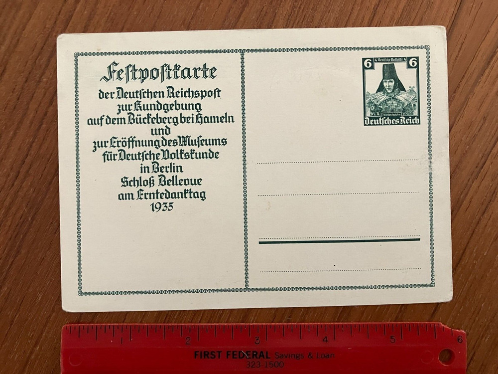 German Third Reich Mint Postcard 1935 6pf Feldpostkarte Museum P255