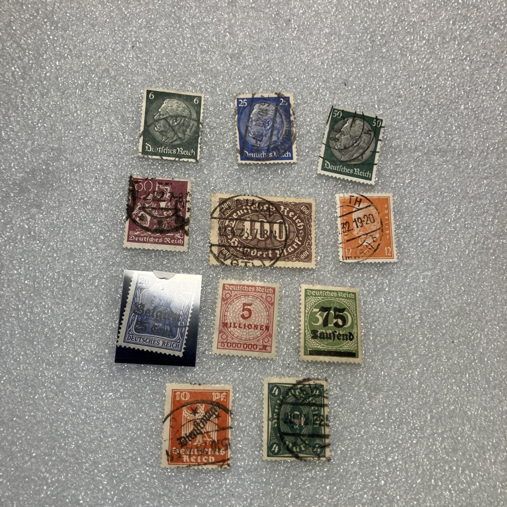 11 Vtg. USED Deutsches Reich/Germany Hindenburg Stamps; 1920- 1945; $1 Ships.