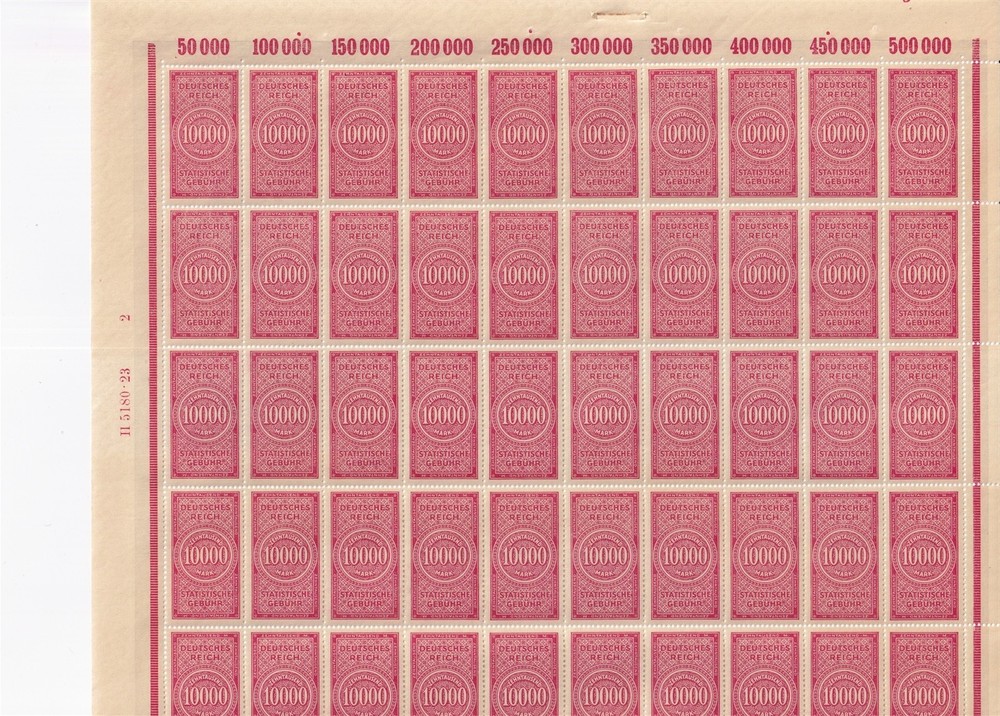 Stamp Germany Reich Revenue Full Unfolded Sheet Tax 10000 MNH