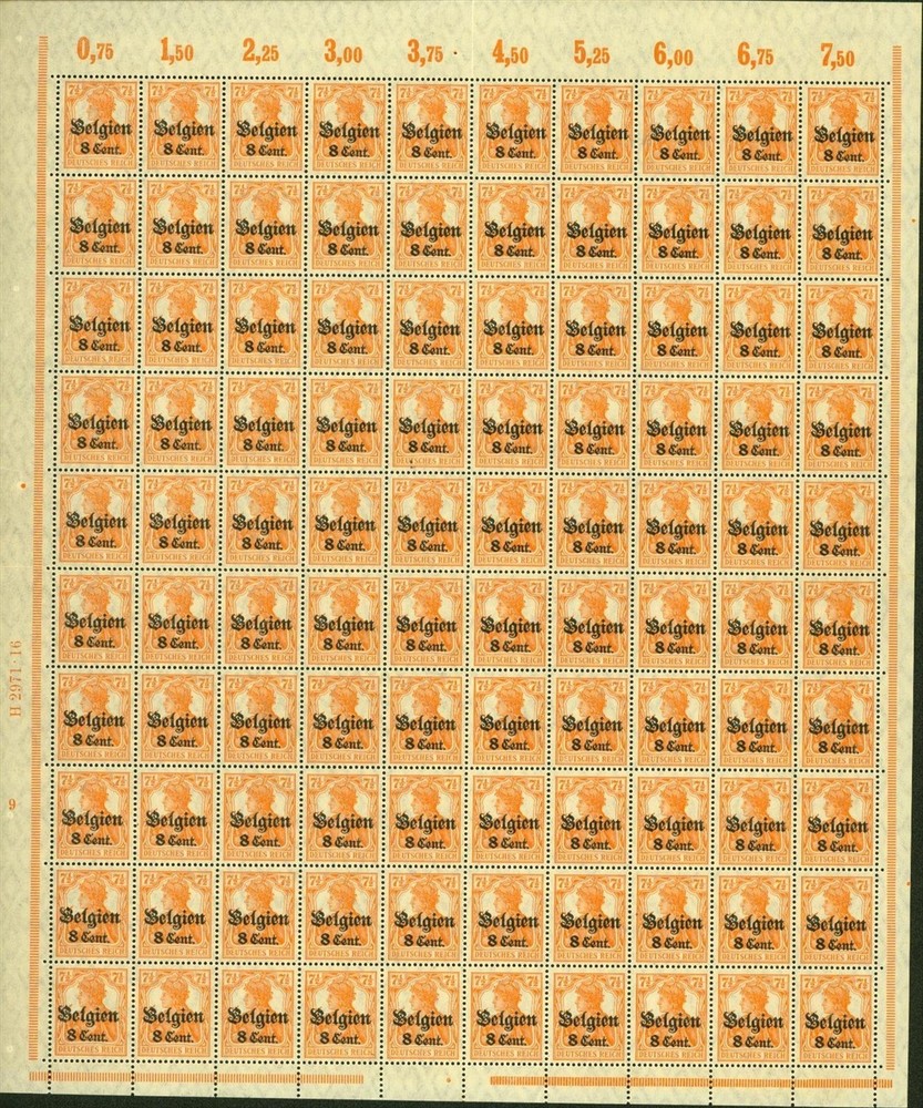 Germany 1916- Belgium Occupation-MNH. Mi Nr.: 13 a I. Sheet of 100.(EB) AR-01451