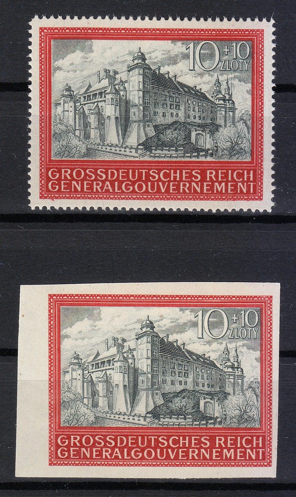 Poland WW2 1944 MNH Mi 125,125 U Sc NB41 Cracow Castle Perf and Imperf **
