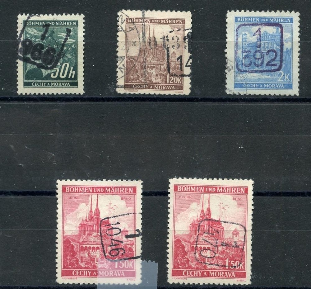 #9091 BOHEMIA & MORAVIA – CANCELS FROM POST OFFICES IN NAZI-OCCUPIED TERRITORY