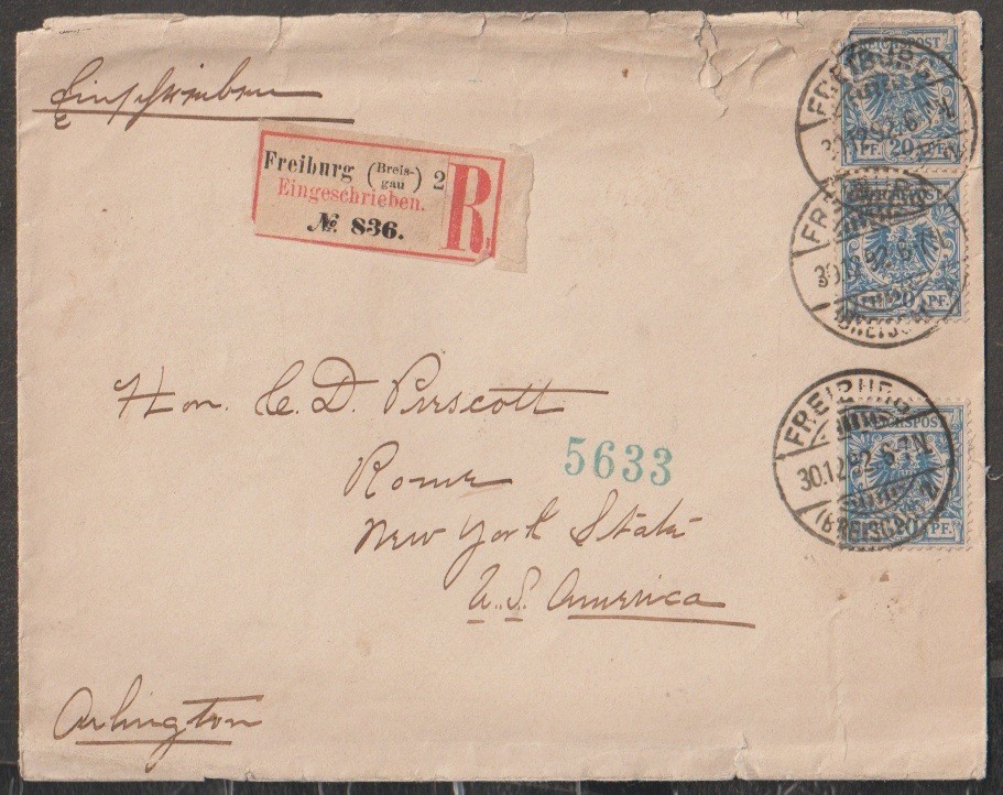 JN Germany 1893 registered cover used to Rome (US)