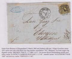 Thurn&Taxis 1860 MI 6 folded firm letter Bremen to Ebingen