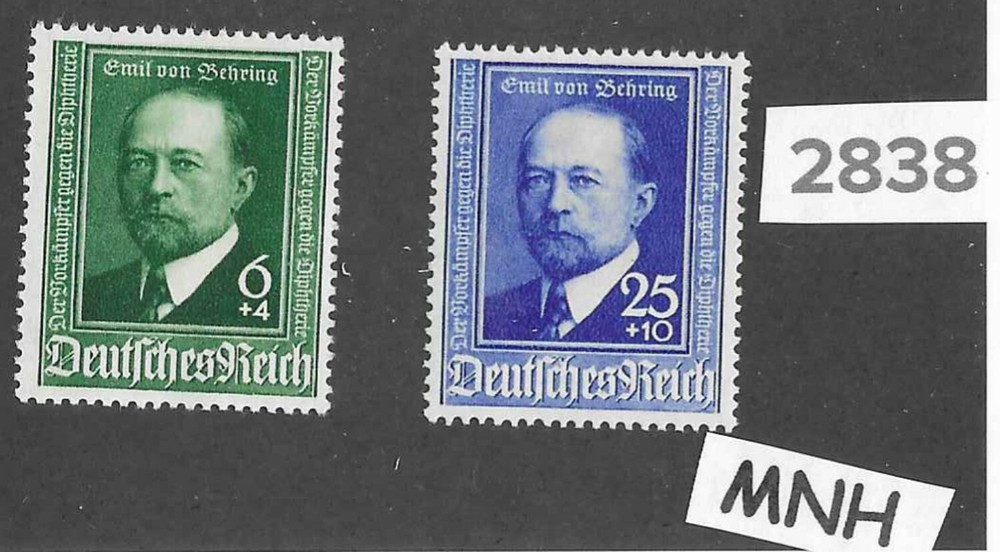 #2838 MNH stamp set B186-187 Third Reich Germany 1940 Von Behring Scientist