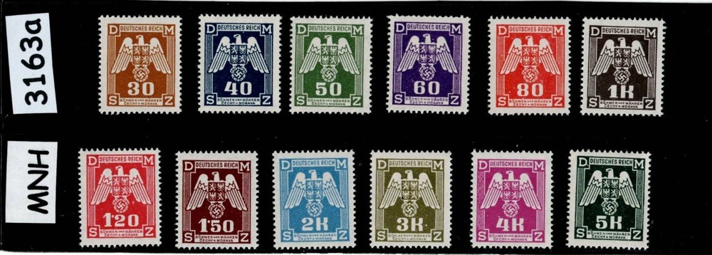 MNH stamp set WWII 1943 Sc 013-024 officials BaM Germany occupation BaM #3163a
