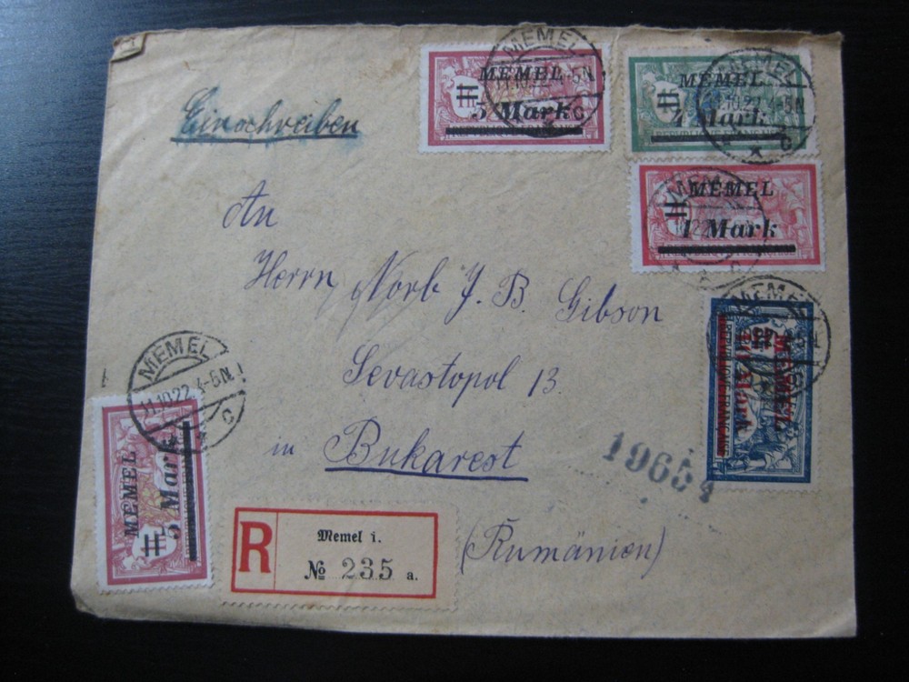 MEMEL GERMAN PLEBISCITES 1922 very nice registered cover mailed to Romania!