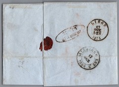 1855 Hamburg Germany to Liege Belgium Stampless Folded Letter Cover Very Nice /
