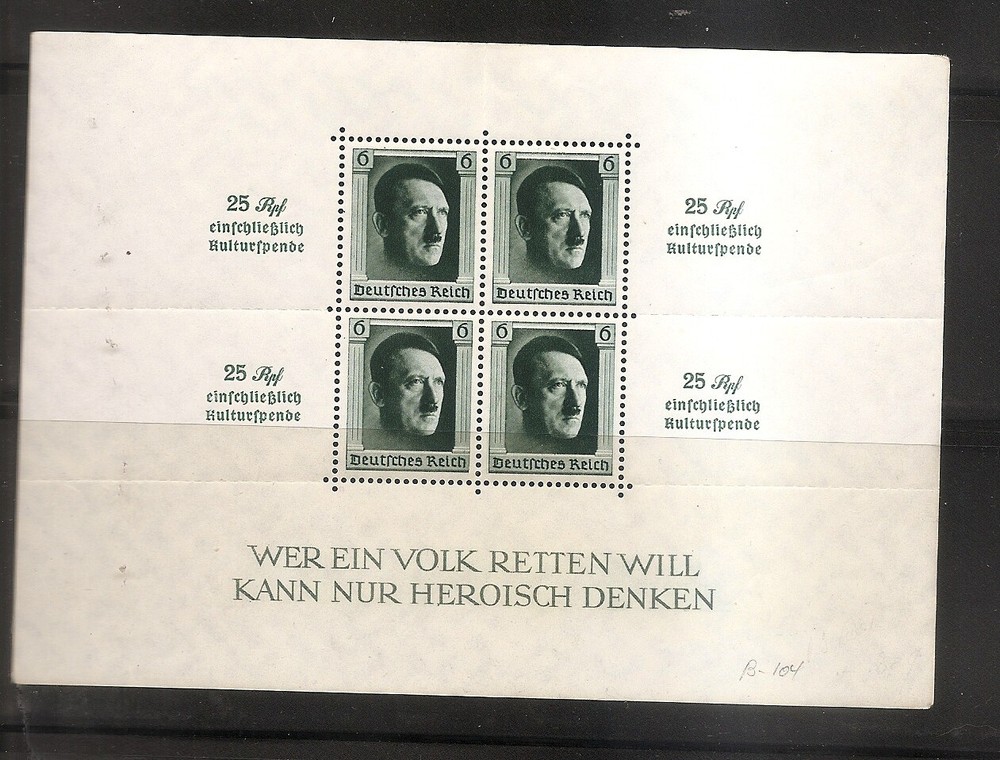 GERMANY 1937 Souvenir Sheet S/S Culture Fund Scott B104 Michel Bk 11 MNH
