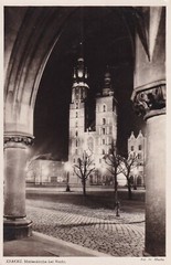 German Third Reich Postcard – Krakau Marienkirche at Night postmarked 1942