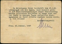 Czechoslovakia Prague to Berlin Germany Mixed Franking Postal Card 1937 Europe