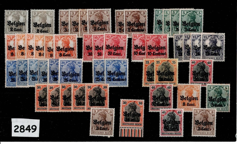 50 Unused Stamps 1914-1918 WWI Belgium Belgien Germany Overprints #2849