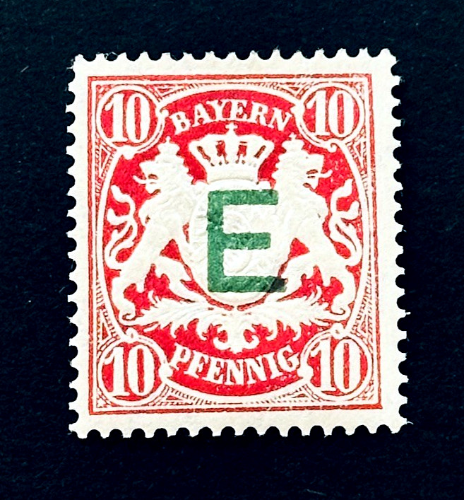Germany BAVARIA Stamp – 1908 E Overprint Railway Coat of Arms MLH r26 Signed