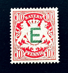 Germany BAVARIA Stamp – 1908 E Overprint Railway Coat of Arms MLH r26 Signed