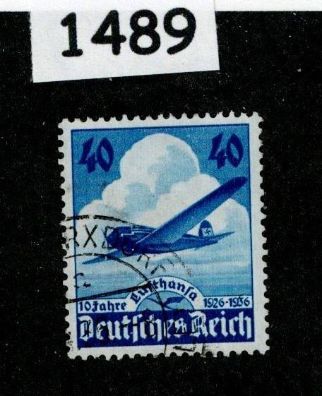 Used stamp Sc 469 Third Reich Germany Lufthansa Air service Airplane #1489
