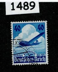 Used stamp Sc 469 Third Reich Germany Lufthansa Air service Airplane #1489