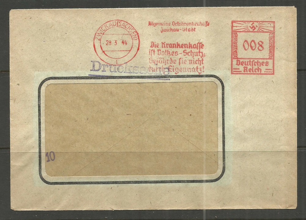 **OSBURGH – GERMANY. 1944. WW2. COVER. ZWICKAU. RED MACHINE CANCEL.