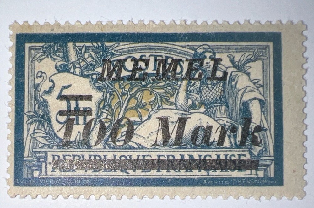 Travelstamps- MEMEL TERRITORY Mi 118 – 1922 German Reich OP 100m on 5fr MOGNH